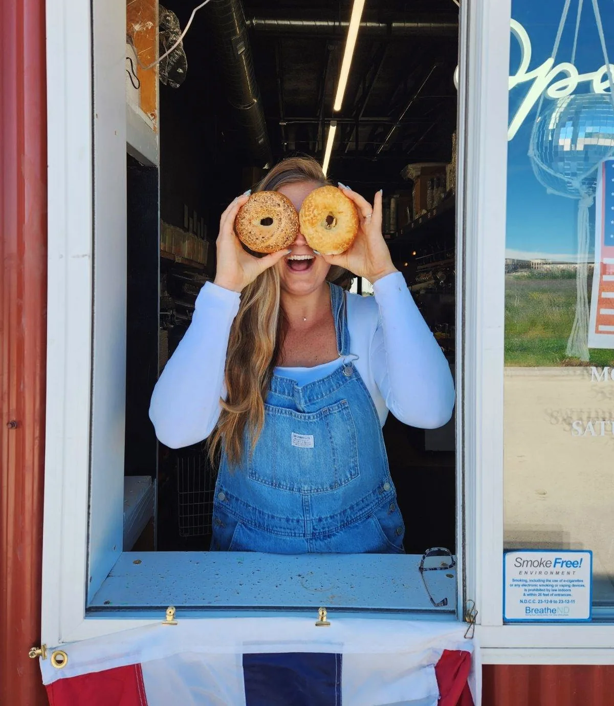 Bagel sandwich and drink in a drive-thru setting